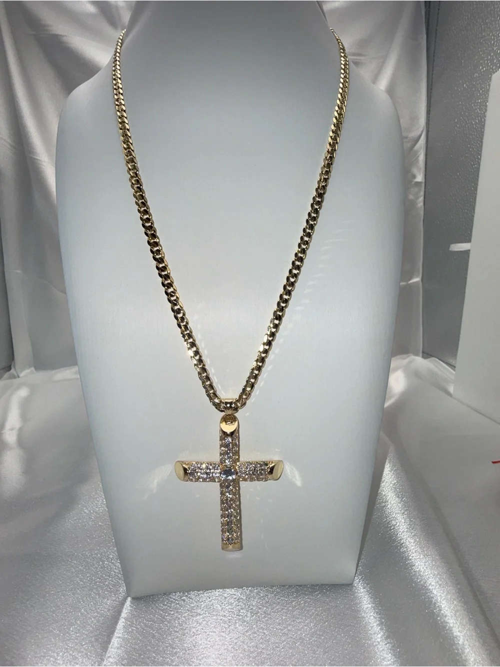 24” 18k dipped, 18k stamped AAACZ Cuban cross pendant set